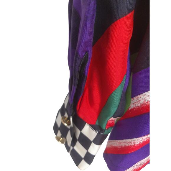 Vintage Louis Feraud Graphic Psychedelic Colorful Silk Blouse Shirt Size 10 - Picture 7 of 9